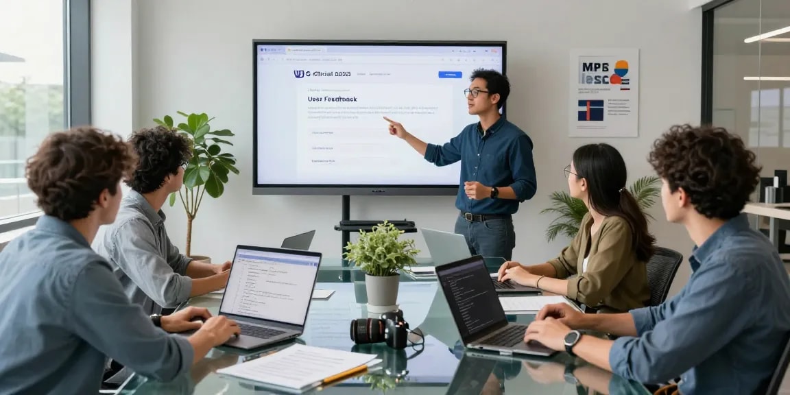 Team collaborating on the WPS Official Website interface in a modern office environment.