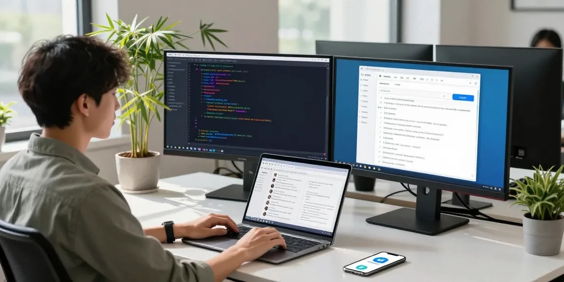 Localization process for Telegram Chinese interface in a modern tech workspace.