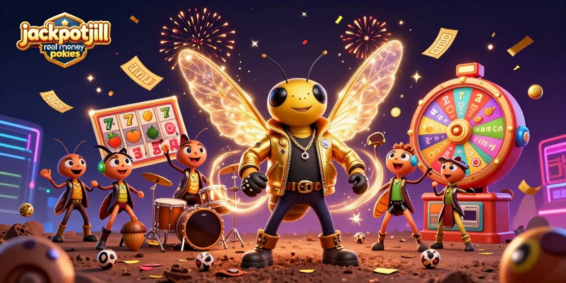 Engage with jackpotjill real money pokies in a vibrant casino-themed 3D illustration showcasing excitement and fun.