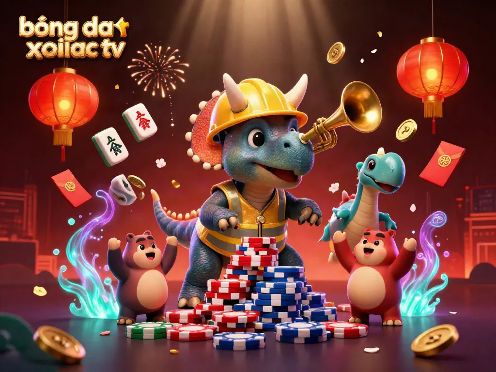 Experience the thrill of bóng đá trực tuyến xoilac tv with vibrant casino-themed characters and festive elements.