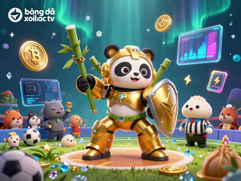 Engage with bóng đá trực tuyến xoilac tv in an energetic 3D illustration featuring a panda in a mech-suit.