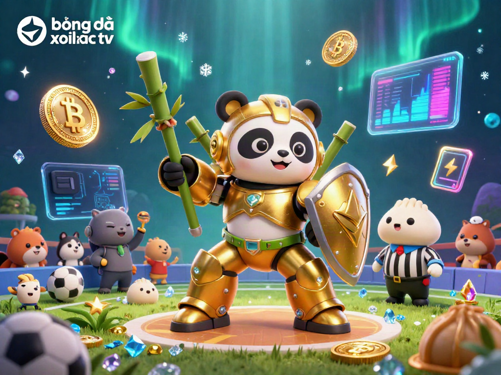 Engage with bóng đá trực tuyến xoilac tv in an energetic 3D illustration featuring a panda in a mech-suit.